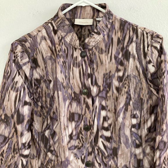 Chicos Jacket Womens Size 1 Tie Dye Snap Buttons Windbreaker Zip Pockets - Picture 4 of 7